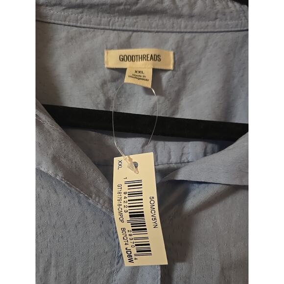 NWT Goodthreads Blue Pocket Long Sleeve Tunic Swiss Dot Button Down Top Woman 2X - Picture 4 of 6